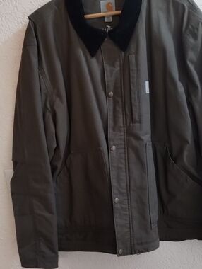 Carhartt Olive Green Jacket with Black Corduroy Collar